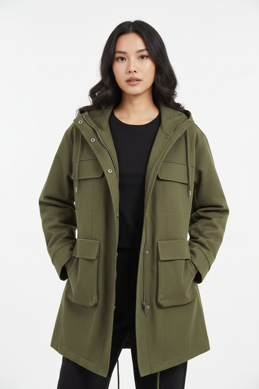 Damen Winddichte Arbeitsjacke Mit Kapuze Und Mehreren Taschen