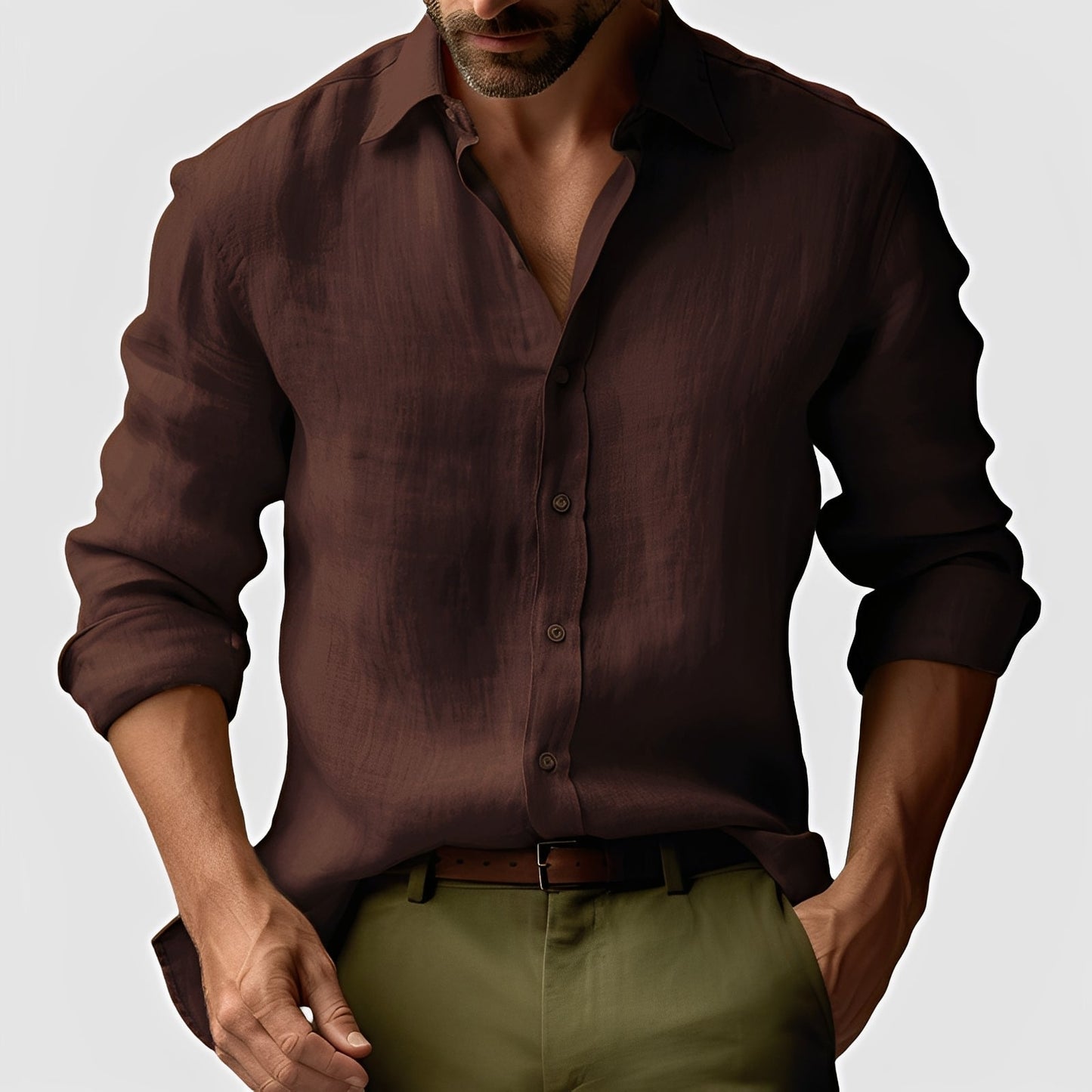 Klassisches Herren-Leinenhemd Einfaches leichtes Button-Up