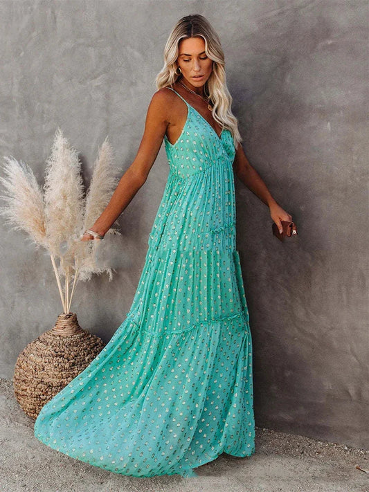 Boho-Chic Grünes Langes Sommerkleid