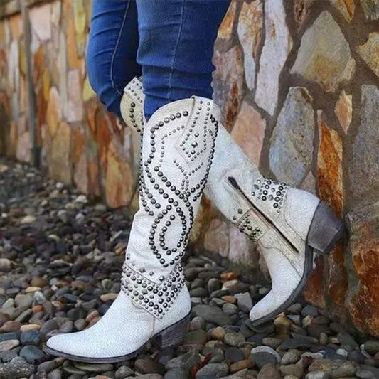 Damen Western Stiefel Mit Kniehohem Schaft