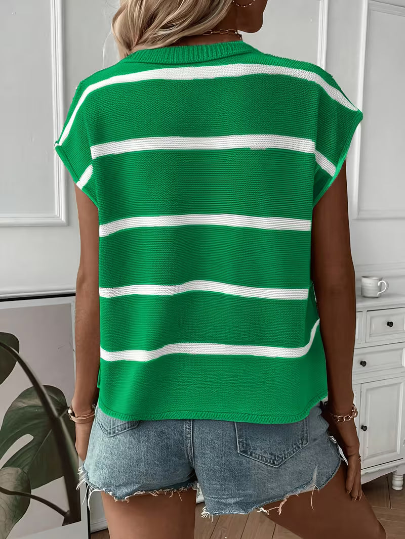 Ärmelloser gestreifter Strickpullover, lockere Passform