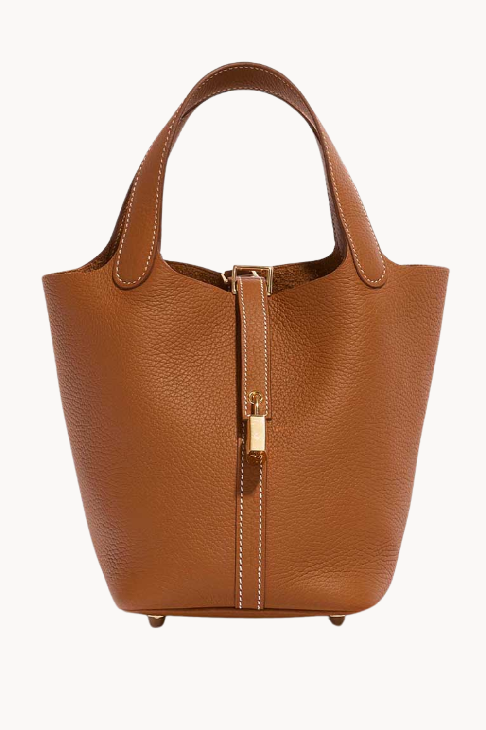 Lumière Brun | Kompakte Handtasche aus genarbtem veganem Leder mit goldenen Details für Damen