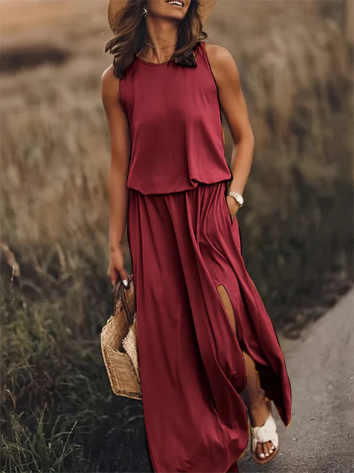 Damen Maxikleid Einfarbig Lockeres Sommerkleid