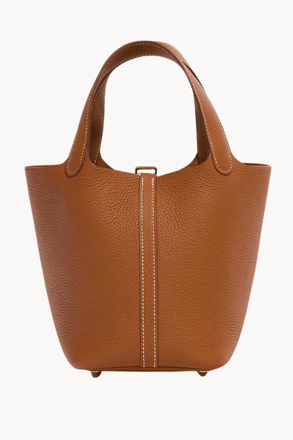 Lumière Brun | Kompakte Handtasche aus genarbtem veganem Leder mit goldenen Details für Damen