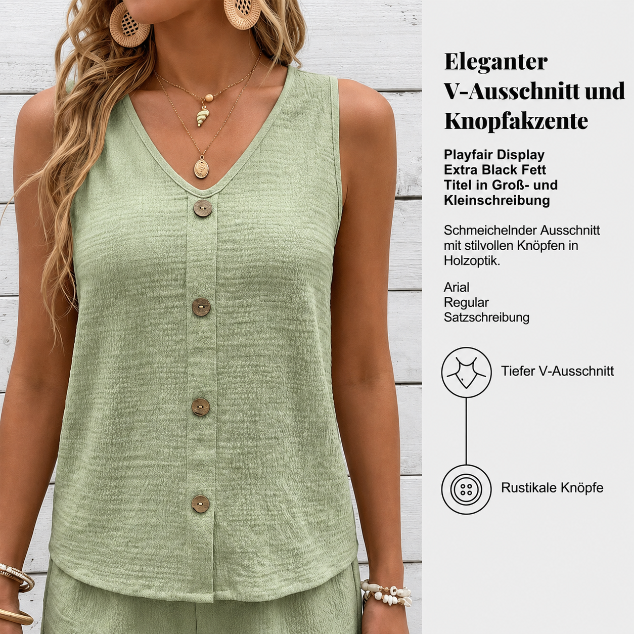 Leichtes Crinkle-Zweiteiler-Set mit Knopfleiste