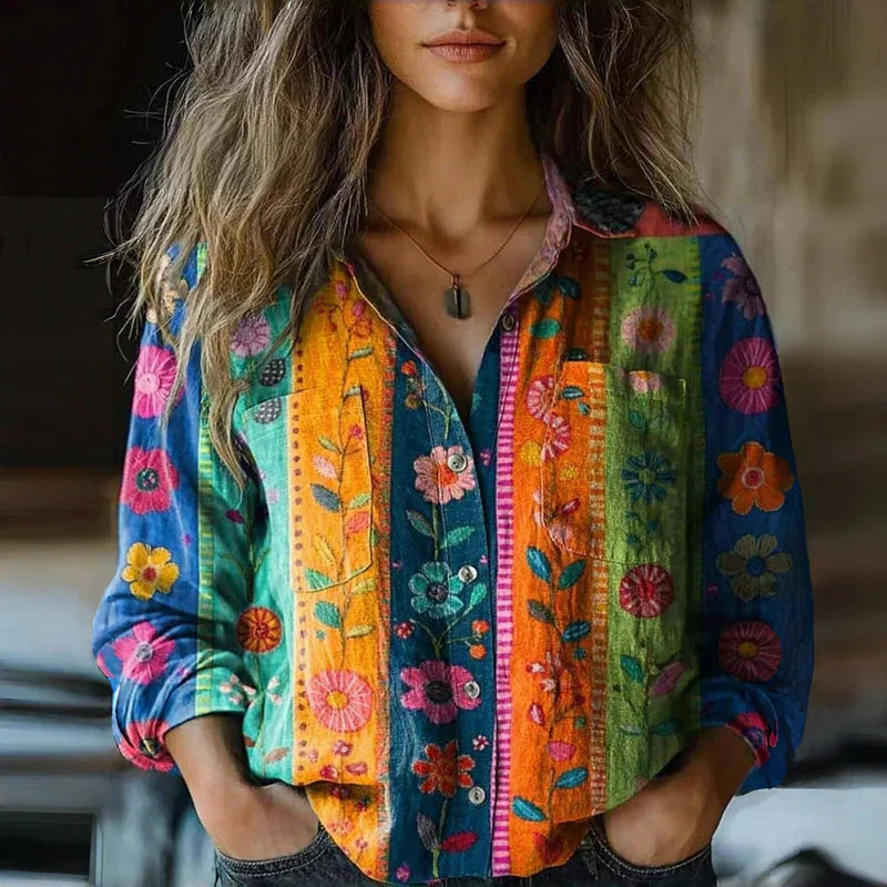 Bluse im Boho-Stil mit Vintage-Print, lockere Passform
