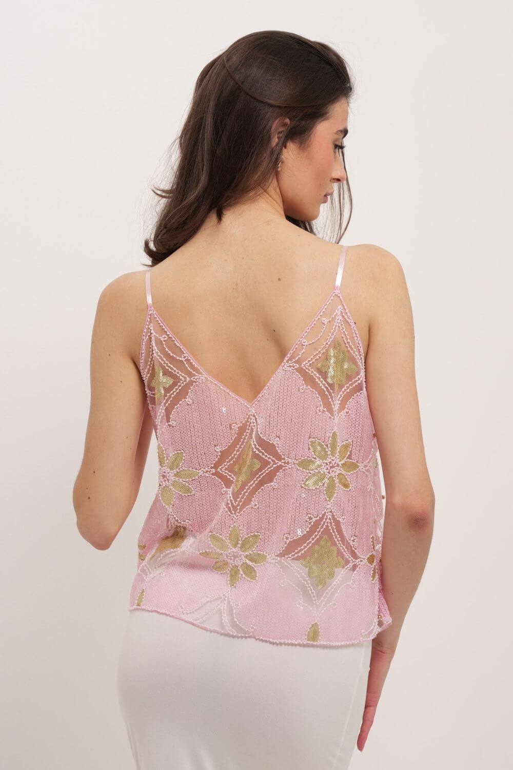 Bestickte Perlen-Tüllbluse Transparent