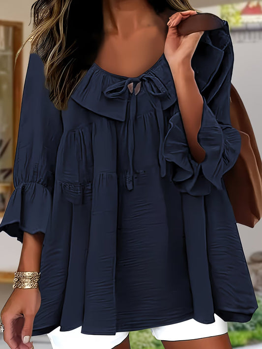 Elegante Bluse mit Rüschensaum am Ausschnitt für Damen