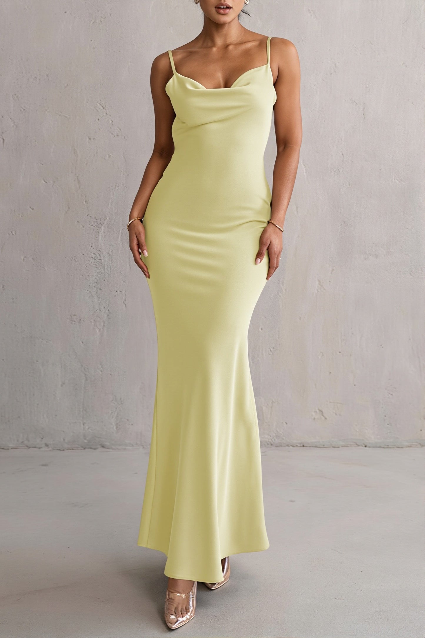 Damen Maxi Slipkleid Mit Wasserfallausschnitt Rückenfrei
