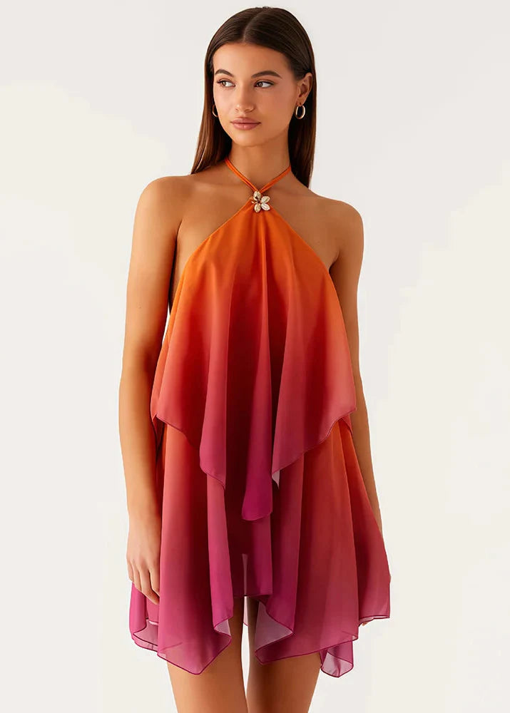 Pinkes Ombré Rüschendesign Mini Kleid