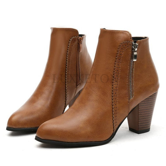 Damen Stiefeletten Mit Blockabsatz Und Reißverschluss