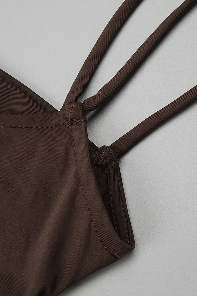 Maxikleid aus Nylon-Spandex mit Trägern in Braun