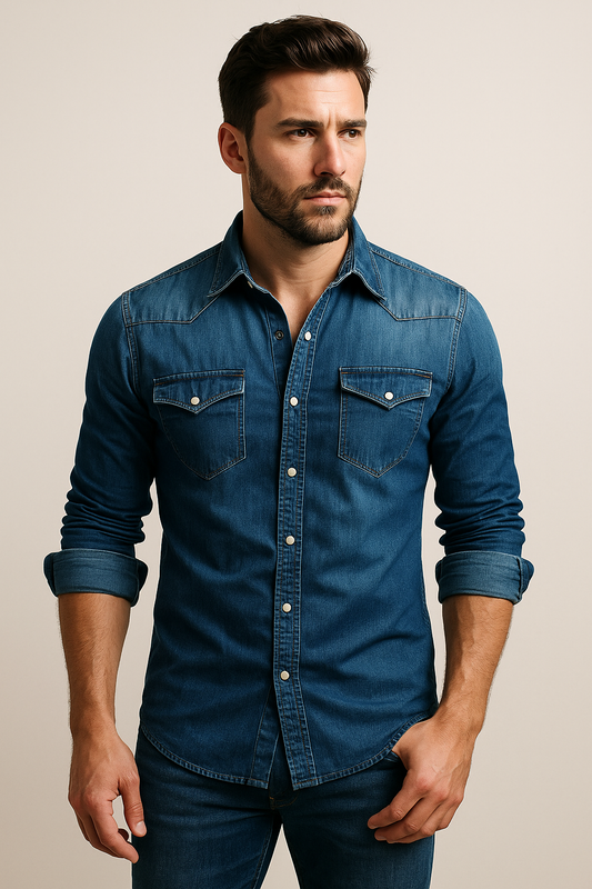 Herren Locker sitzendes Denim-Hemd Freizeit-Button-Down