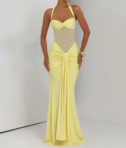 Halter gerafftes Bodycon Maxikleid formendes Abendkleid