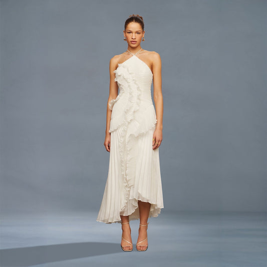 Tea Rose Weißes Midikleid mit Falten für Damen