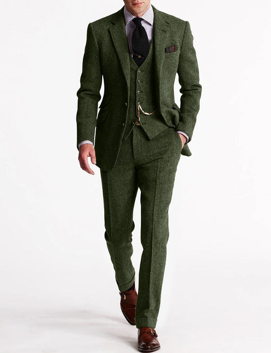 Herren Tweed Anzug Dreiteilig Mit Blazer Weste Und Hose