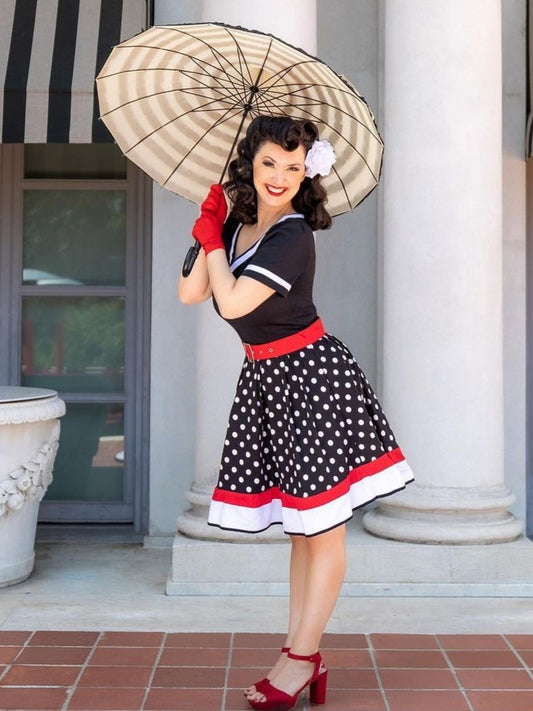 Vintage 1950er Rockabilly Polka-Dot Swing-Kleid mit Gürtel