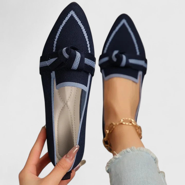 Damen Loafer In Strickoptik Mit Spitze Und Knotendetail