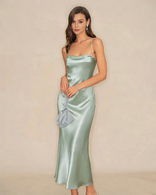 Polyester-Unterkleid A-Linien Maxikleid Grün