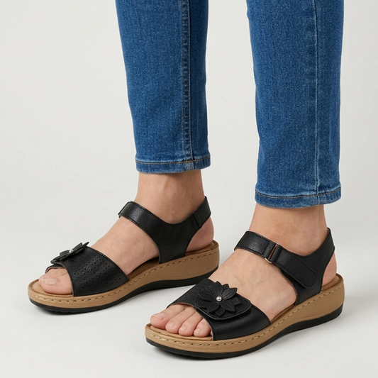 Damensandalen mit Blumenmuster und hohem Komfort