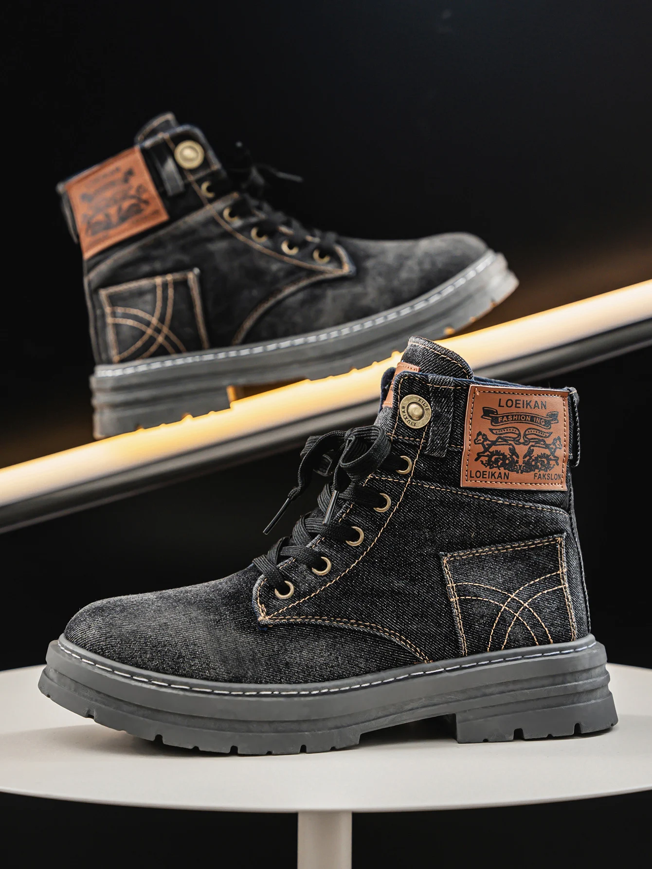 Herren Denim Stiefel Mit Robuster Sohle