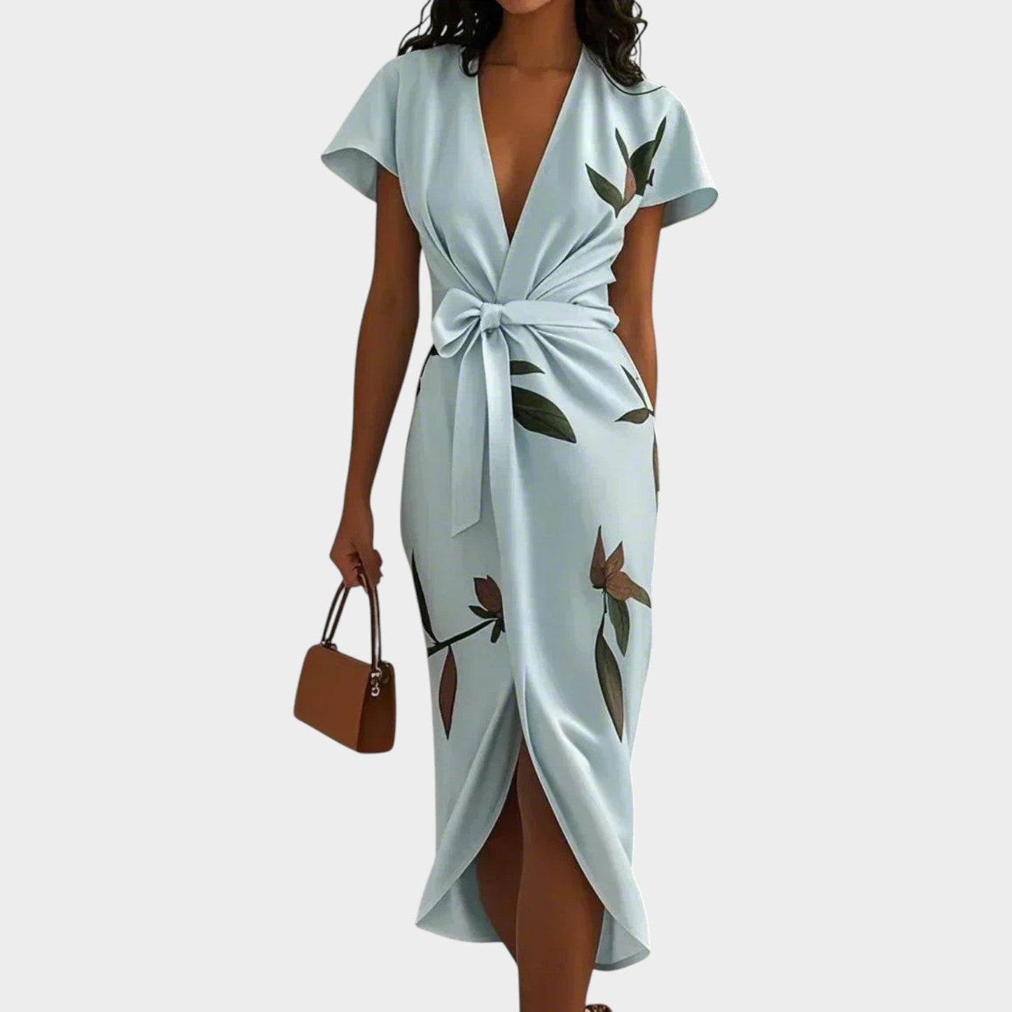 Damen Leichtes Wickel-Midikleid