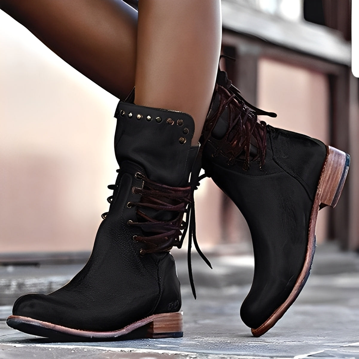Retro-Leder Damenschuhe mit niedrigem Absatz