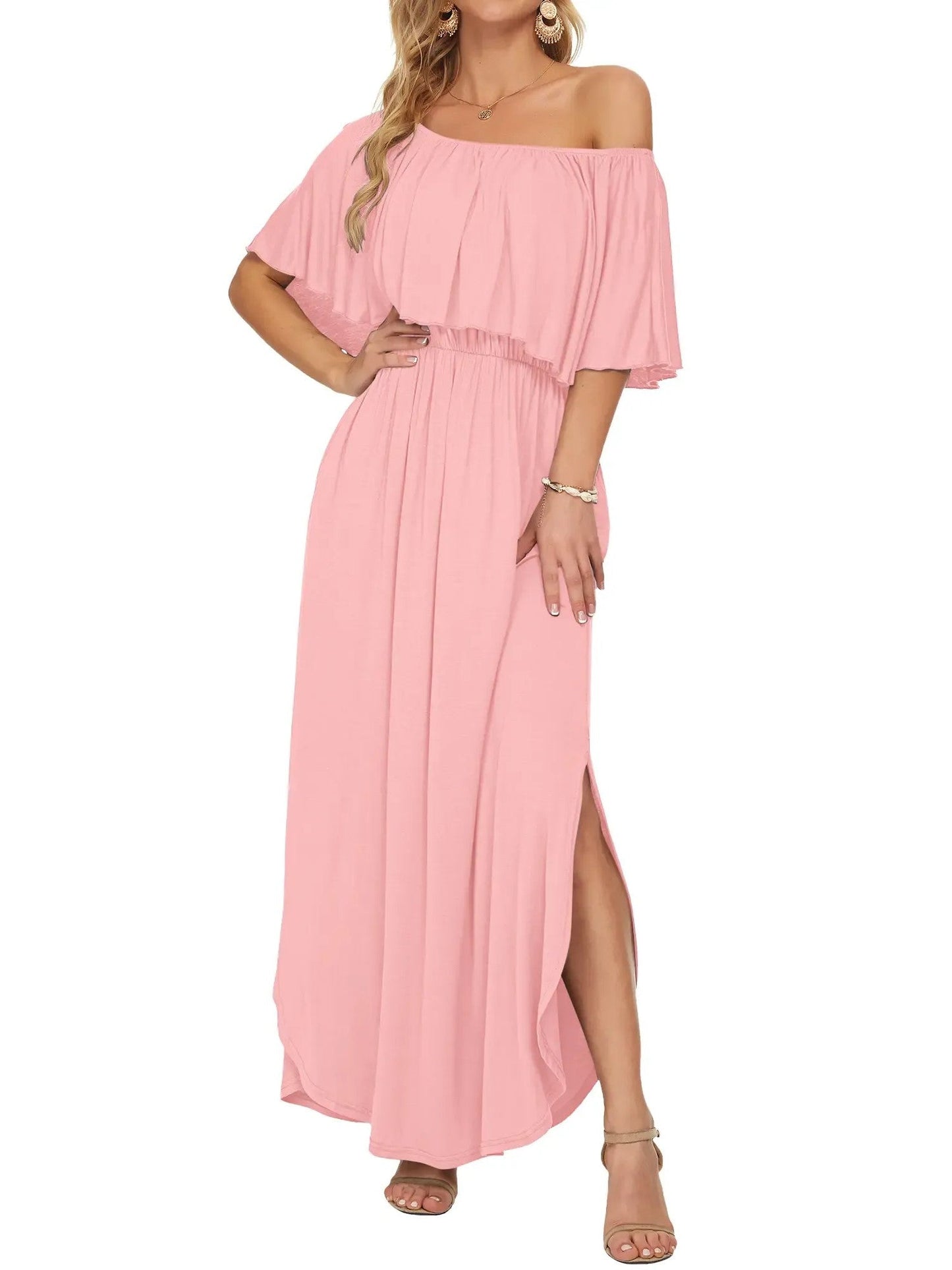 Damen Blumenmuster Schulterfreies Sommer Maxikleid