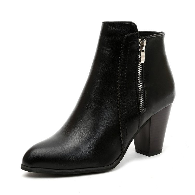 Damen Stiefeletten Mit Blockabsatz Und Reißverschluss
