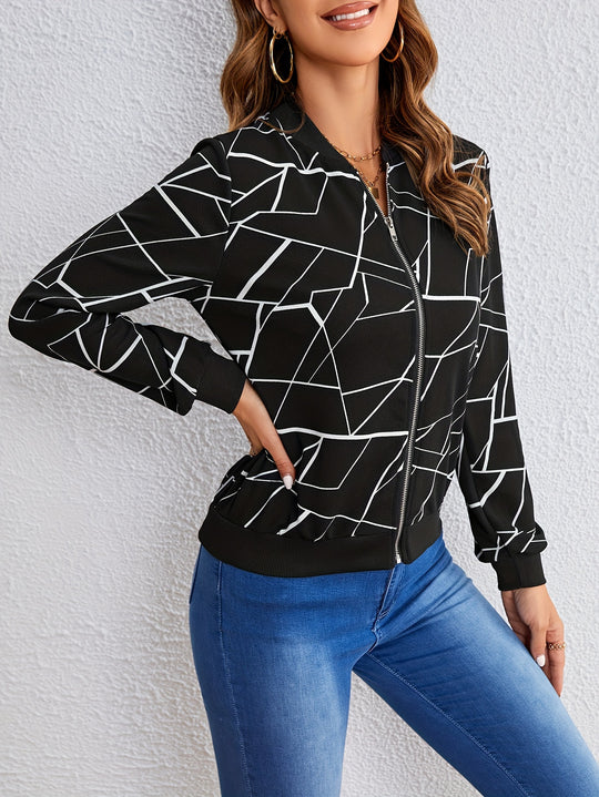 Geo Print Casual Jacke mit Reißverschluss für Damen