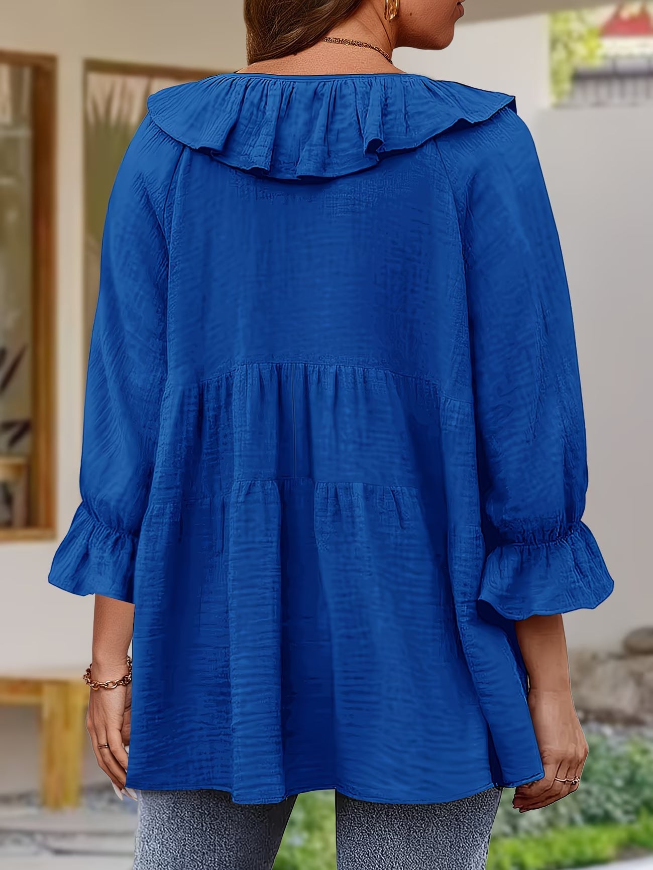 Elegante Bluse mit Rüschensaum am Ausschnitt für Damen