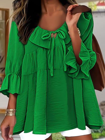 Elegante Bluse mit Rüschensaum am Ausschnitt für Damen