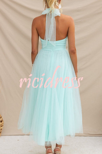 Maxikleid mit gerafftem Tüll-Halfterdetail