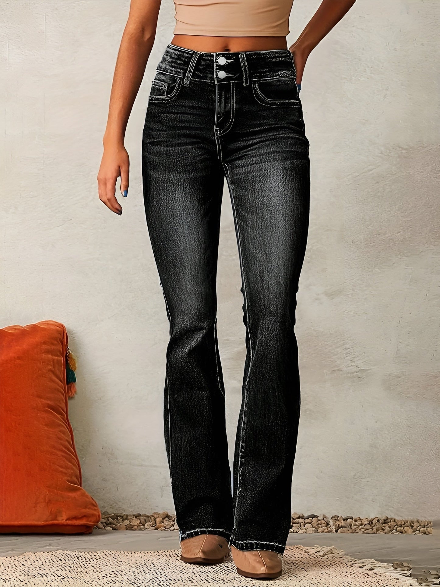 Damen Schlagjeans Mit Hohem Bund Im Retro Stil