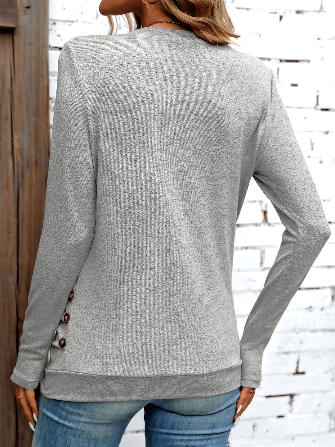 Langarm Bluse mit Rundhalsausschnitt und Knopfleiste für Damen