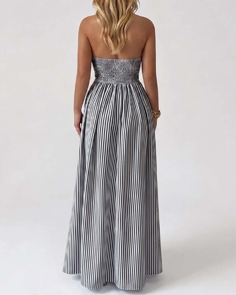Sommerliches Damen Maxikleid mit V-Ausschnitt und Streifenmuster