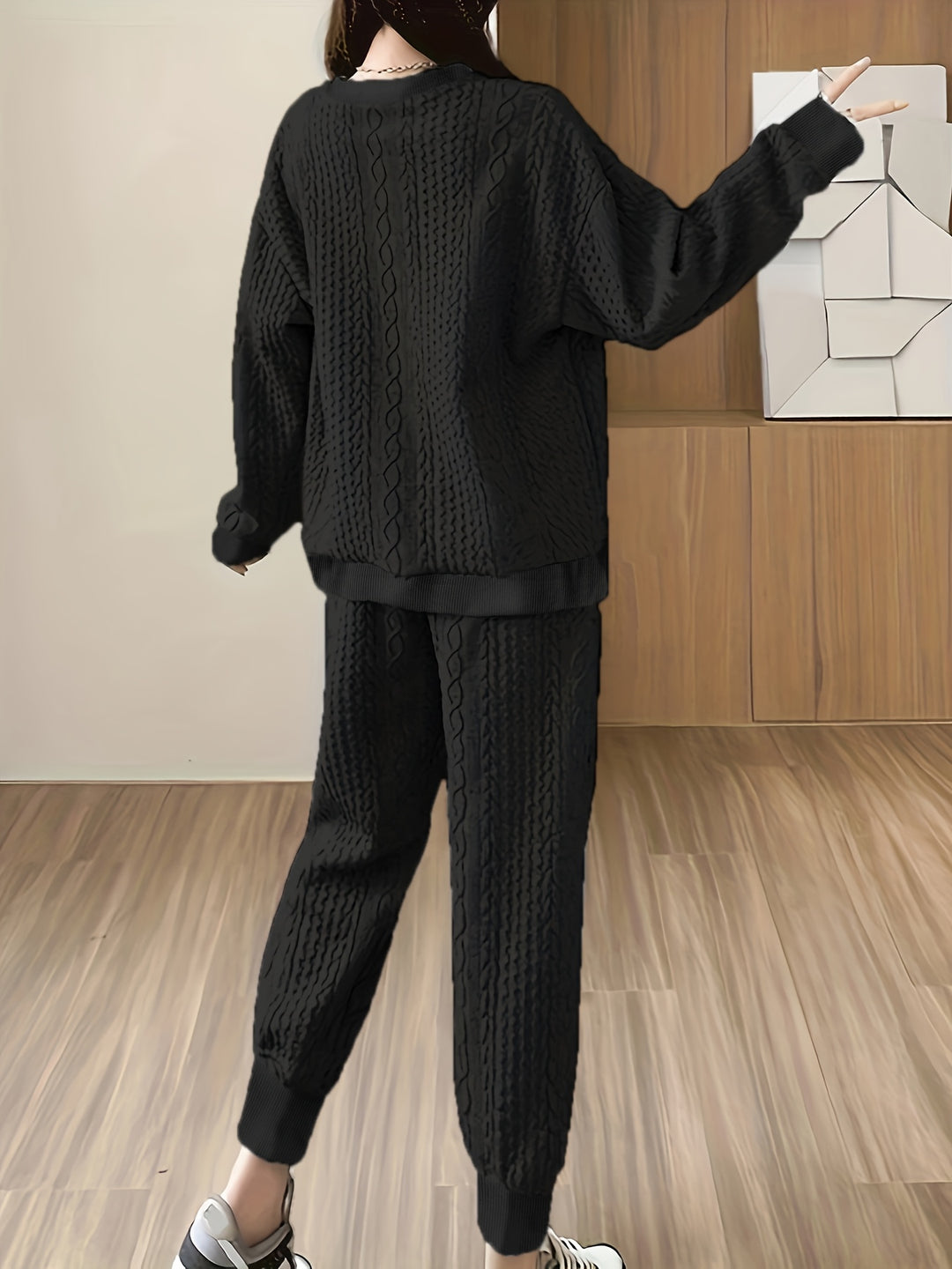 Zweiteiliges Strickset mit Zopfmuster für Damen