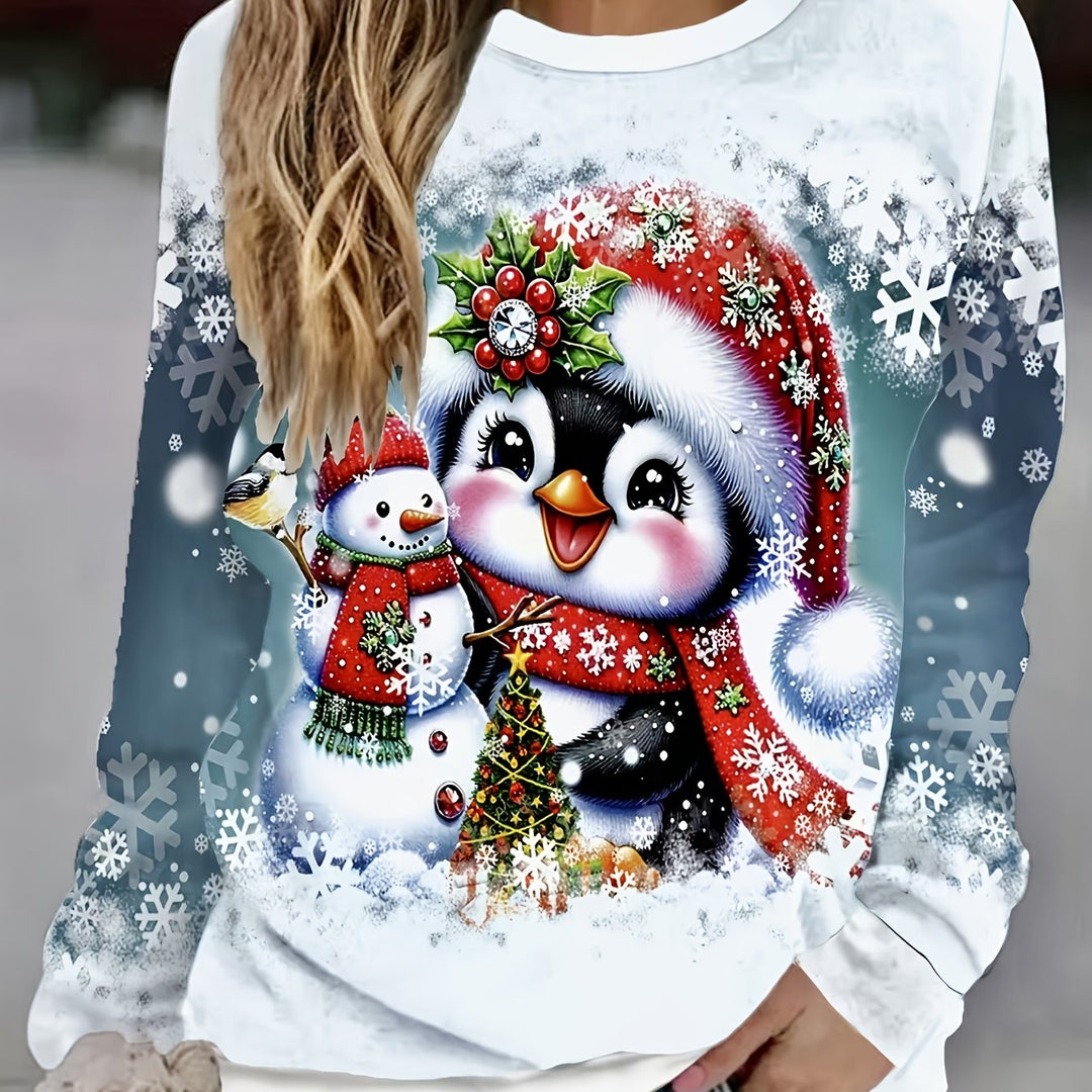 Weihnachtspullover mit Schneeflocken- und Hasenmotiv für Damen