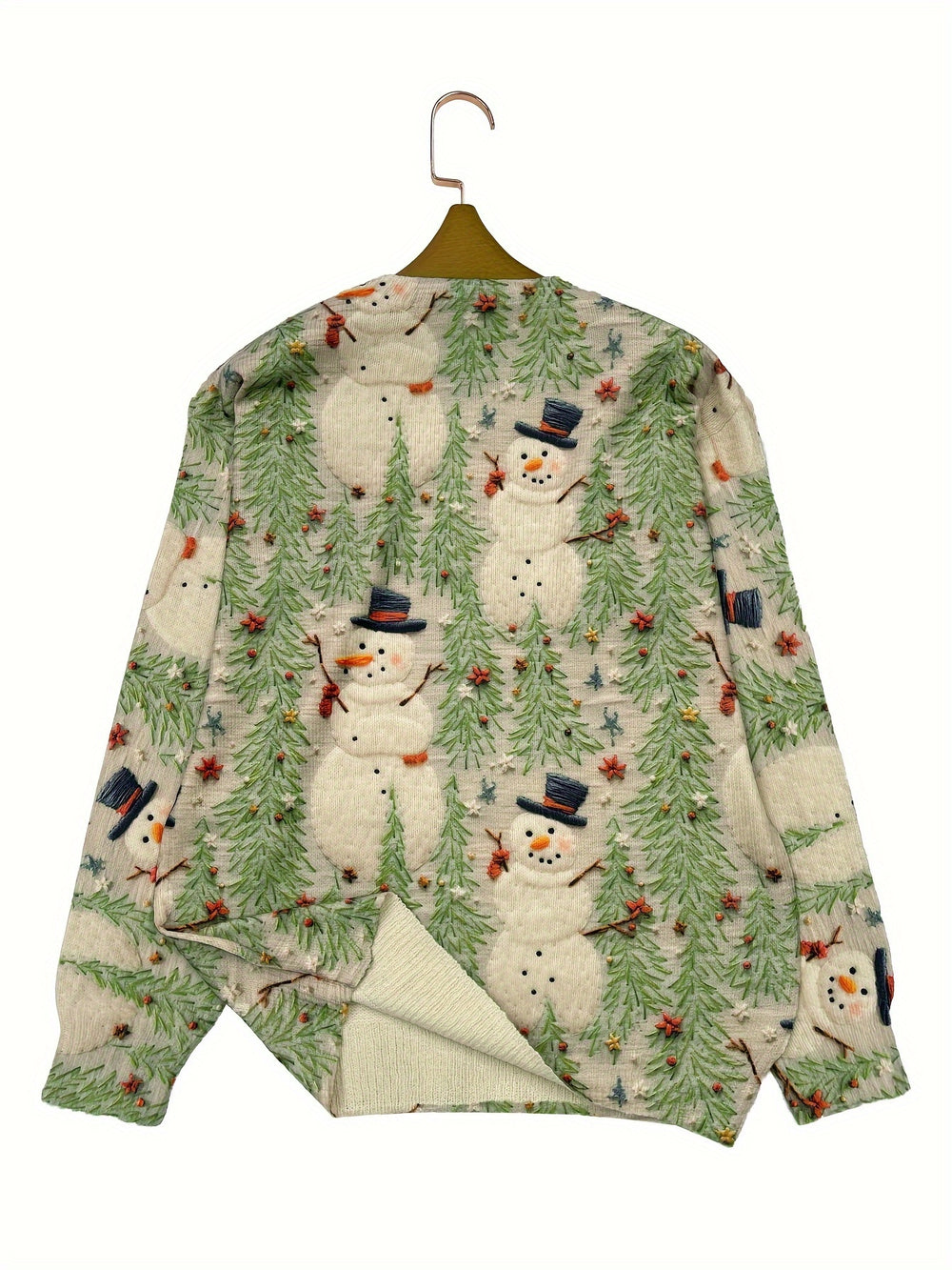 Weihnachtspullover mit Schneemann- und Tannenbaum-Print für Damen