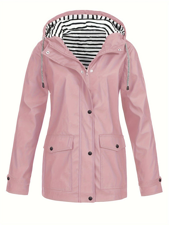 Gestreifte Jacke mit Kapuze und Reißverschluss für Damen