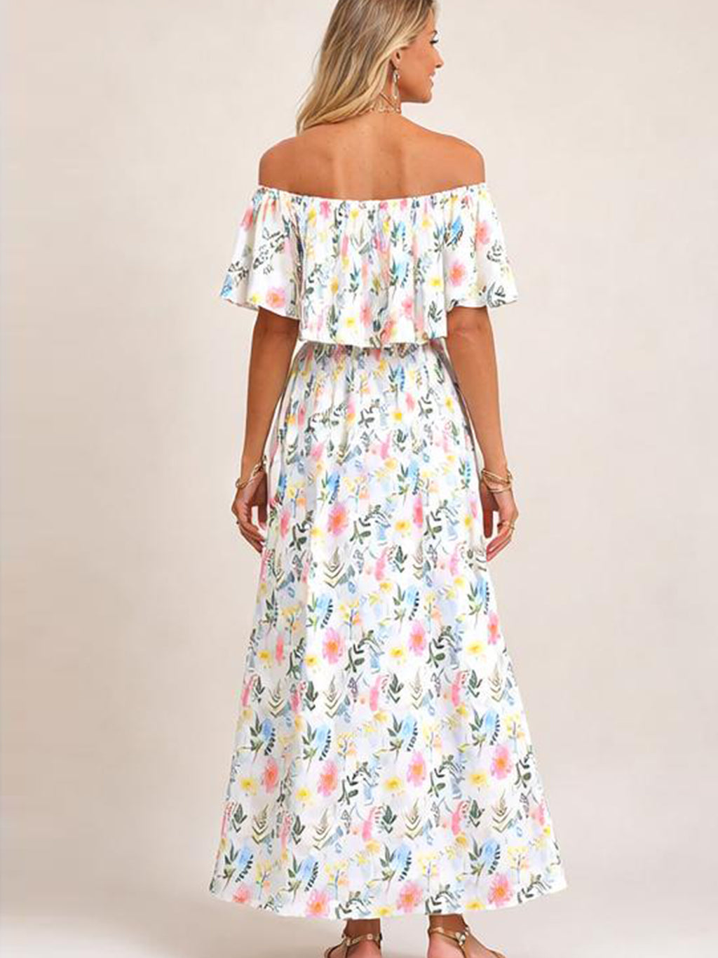 Damen Blumenmuster Schulterfreies Sommer Maxikleid