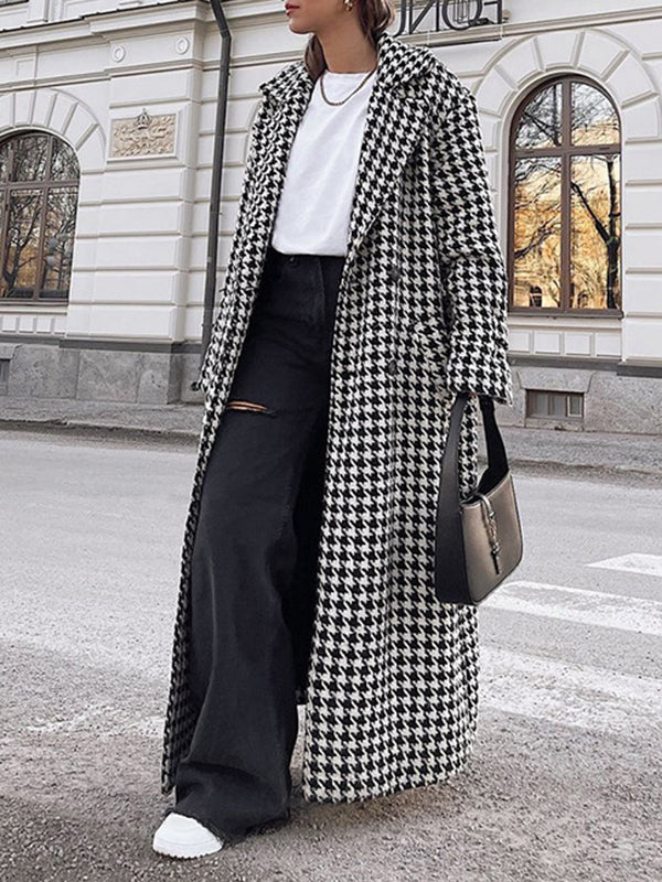 Damen Hahnentritt Trenchcoat Mit Bindegürtel