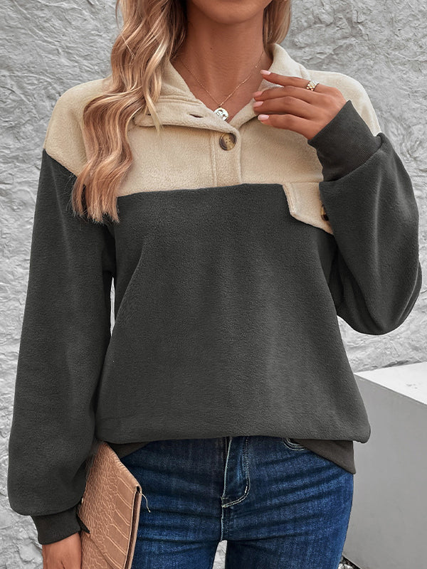 Damen Sweatshirt Mit Stehkragen Und Kontrastfarben