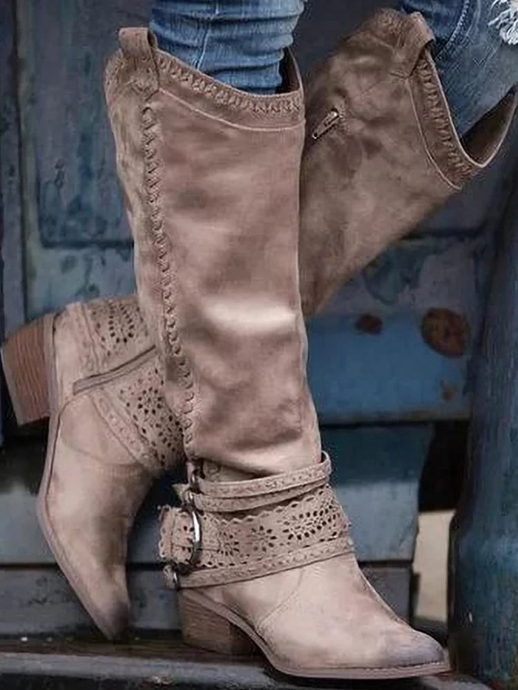 Damen Lederstiefel Im Vintage Design