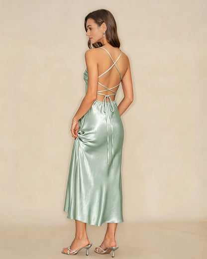 Polyester-Unterkleid A-Linien Maxikleid Grün