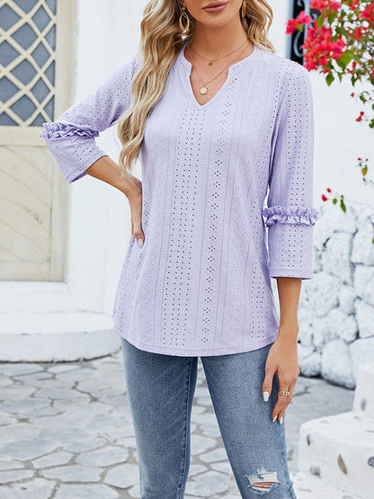 Damen T Shirt Mit Jacquard V Ausschnitt