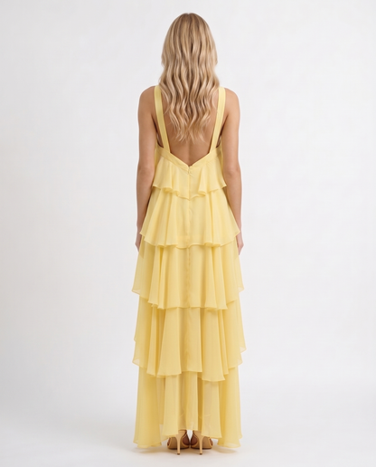 Maxikleid mit mehrlagigem Volant und Neckholder-Ausschnitt