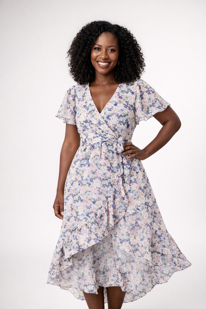 Midikleid mit floralem Wickeldesign