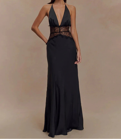 Maxikleid mit Neckholder, Spitzen-Detail, Rückenfrei, Ärmellos, festliches Kleid