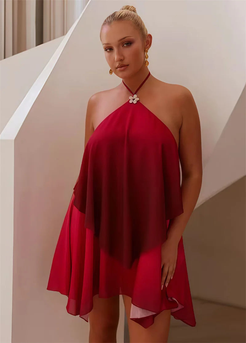 Pinkes Ombré Rüschendesign Mini Kleid